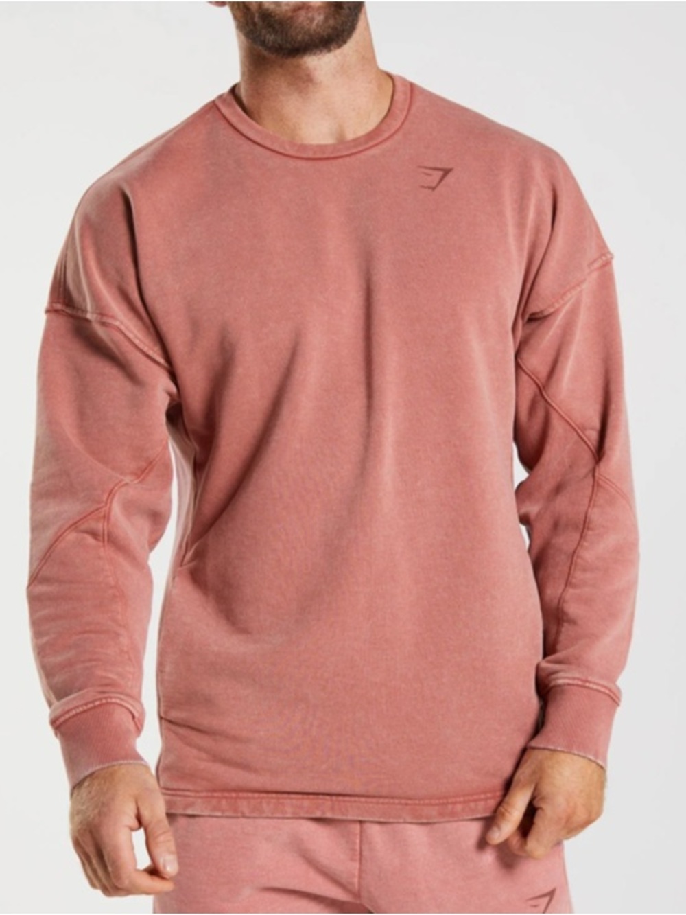 Gymshark Rose Pink Power Washed Oversized Crewneck Sweater Back Arch Logo L